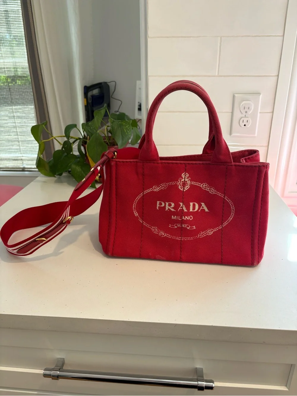 Prada Red Canapa Mini Size - Picture 2 of 10